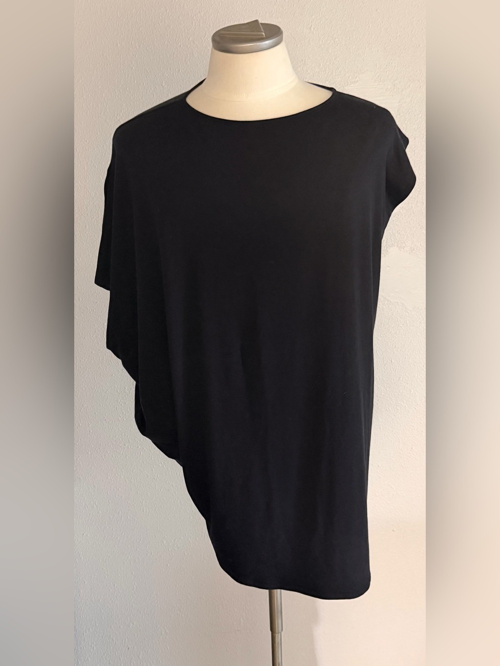 Eileen Fisher Black Oversized Asymmetrical Drape Top XS